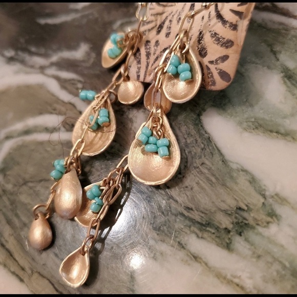 New Goldtone Earrings with Turquoise Blue Accents - Picture 2 of 3